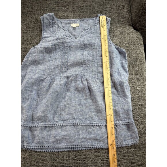 Garnet Hill Womens Blue Sleeveless Linen Top Size 6 V-Neck Pintuck Detail - Picture 4 of 7